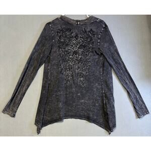 Vocal Womens Cardigan Medium Black Mineral Wash Biker Grunge Angel Wings Studded